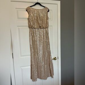 David’s Bridal size M Gold sequin gown great condition. Orig hem no alterations